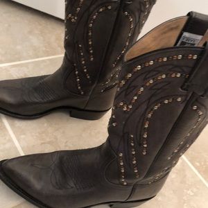 FRYE Black Studded Cowboy Boots